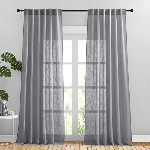 Miniatura 59 de NICETOWN Cortinas de lino semitraslúcidas para dormitorio, bolsillos para barra y pestaña trasera, tratamientos de ventana transparentes de lino