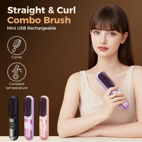Miniatura 2 de Go Brush 2026 actualizado negativo, cepillo alisador de cabello inalámbrico, cepillo alisador portátil para viajes, alisador de pelo de viaje
