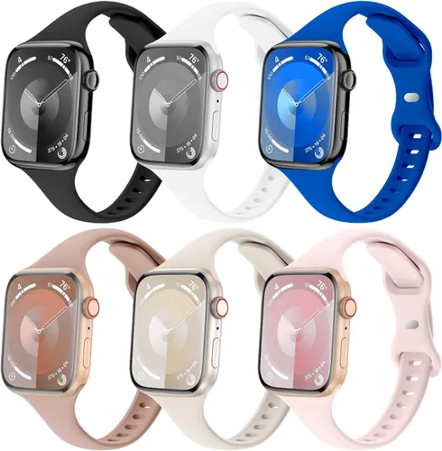 Miniatura 9 de 6 Pack de Correas delgadas y finas compatibles con Apple Watch 38mm 40mm 41mm 42mm 44mm 45mm 46mm 49mm para mujeres y hombres, correas de repuesto