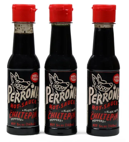 La Perrona Negra Seafood Hot Sauce Botella de 5 onzas | Black Marisco Salsa Picante | Extra picante | Hecho a mano | Paquete de 3