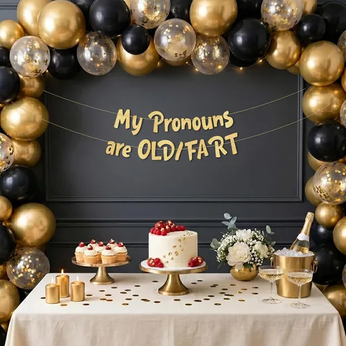 Miniatura 2 de Divertida pancarta dorada con purpurina dorada para cumpleaños de adultos, divertidas decoraciones de jubilación para hombres y mujeres, suministros