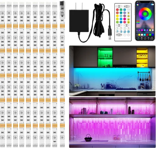 Miniatura 8 de maylit Kit de 6 piezas de iluminación RGB para debajo del gabinete, tira de luces LED con aplicación y control remoto, sincronización de música