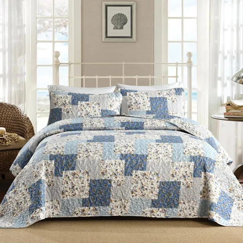 Miniatura 23 de Mybedsoul Juego de edredón bohemio beige tamaño individual, juego de colcha floral a cuadros de 3 piezas, juego de ropa de cama reversible