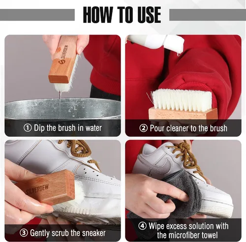 Miniatura 4 de Kit de limpieza de zapatos de 7 piezas, 2 botellas de limpiador de zapatos, desodorizante, protector impermeable y manchas, 2 cepillos y toalla