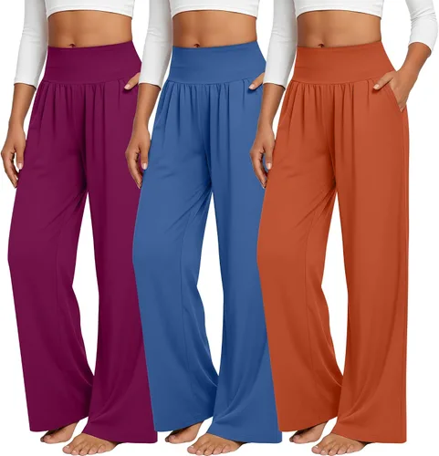 Miniatura 155 de Neer - Conjunto de 3 pantalones de yoga de pierna ancha para mujer - Pantalones deportivos cómodos, holgados, de cintura alta y casuales