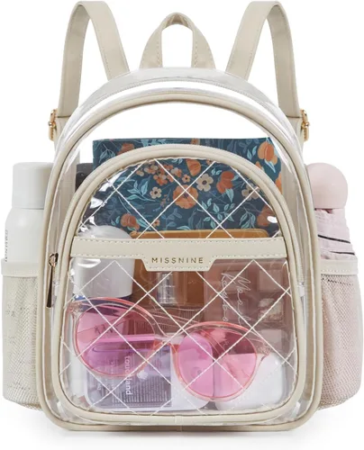 Miniatura 8 de Missnine Mochila transparente aprobada para estadios, mini bolsa transparente de PVC grueso con ribete de cuero para eventos deportivos, conciertos