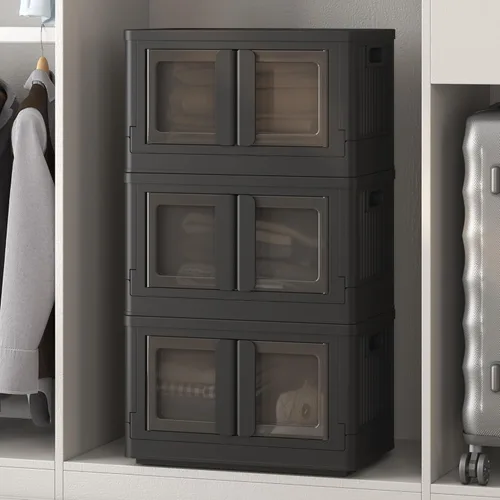 Miniatura 18 de FLEXIMOUNTS 75 QT Contenedores de almacenamiento apilables con tapas, contenedores de almacenamiento de plástico plegables, organizadores de armario