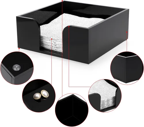 Miniatura 5 de Sumnacon Servilletero cuadrado de acrílico – Elegante servilletero de cóctel negro para mesa de cocina, dispensador de servilletas negro decorativo