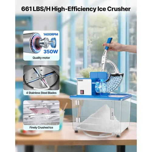 Miniatura 2 de VEVOR - Trituradora de hielo eléctrica comercial de 110 V, 661 libras/hora; certificación ETL, máquina eléctrica de granizado de 300 W, cuchillas