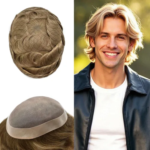 Miniatura 78 de Mens Toupee Hair Piece For Men Fine Mono Men Hair System Toupee For Men Hair Piece Real Human Hair System For Men Protesis Capilar Para Hombre 6x9