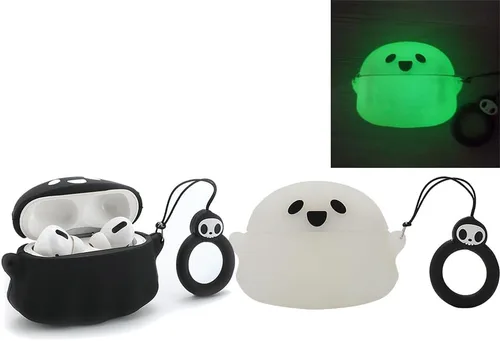 Paquete de 2: funda fantasma 3D negra y blanca (brilla en la oscuridad) para Airpod Pro/Pro 2nd, funda linda de dibujos animados 3D para niños,