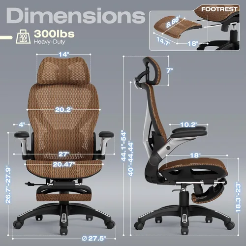 Miniatura 2 de ELABEST X100 Silla de Oficina Ergonómica con Reposapiés, Silla Grande y Alta para Escritorio en Casa con Brazos Desmontables 5D, Soporte Lumbar