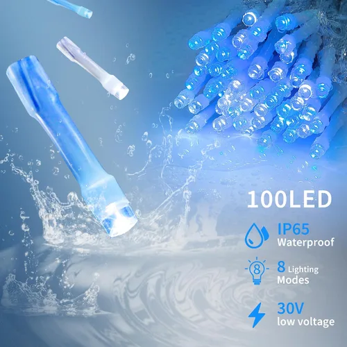 Miniatura 3 de 100 luces LED de Navidad, 33 pies, luces de cadena extensibles de 8 modos, impermeables para exteriores, luces de hadas parpadeantes enchufables
