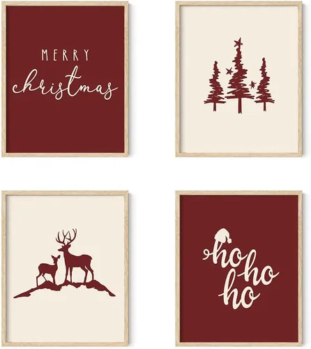 Miniatura 7 de XYDEG Conjunto de 4 Impresiones de Arte Navideño para Pared, Impresiones Navideñas, Hola Invierno Vintage Santa Navidad Muñeco de Nieve Búfalo