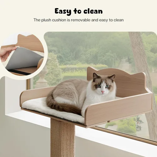 Miniatura 6 de Percha para ventana de gato con poste rascador de sisal grueso, hamaca para gatos para ventana con 3 ventosas mejoradas, poste rascador para gatos