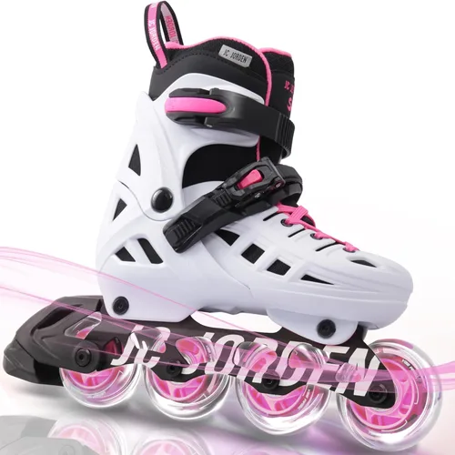 Patines en línea para niños y niñas, 4 tamaños ajustables con ruedas en línea y ruedas completamente iluminadas para mujeres y hombres, carcasa
