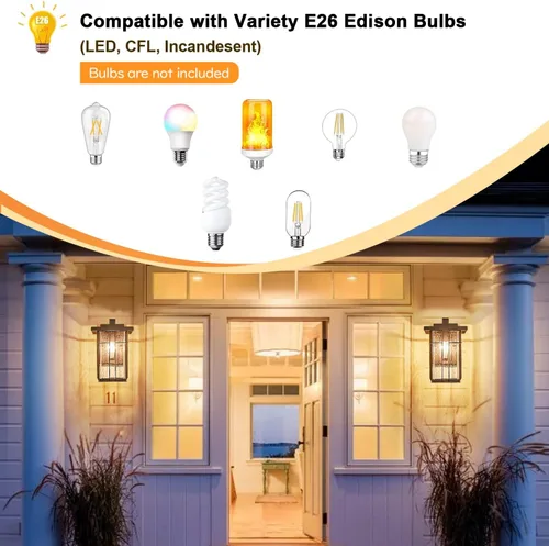 Miniatura 8 de Paquete de 2 lámparas de pared para exteriores del anochecer al amanecer, lámpara de pared exterior de bronce aceitado, montaje en pared, luz