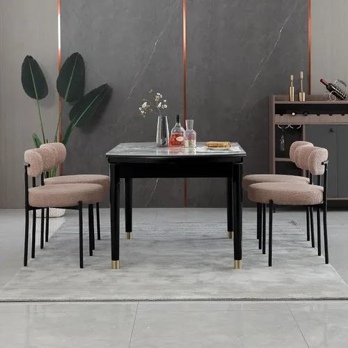 Miniatura 17 de Juego de 2 sillas de comedor negras redondas tapizadas de bouclé para el comedor, sillas de cocina modernas de mediados de siglo con respaldo curvo