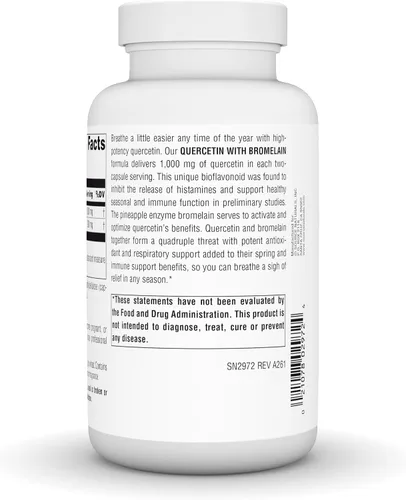 Miniatura 4 de Source Naturals Quercetina con bromelina, apoyo respiratorio e inmunológico* - 500 mg por cápsula, 1000 mg por porción - 120 cápsulas veganas