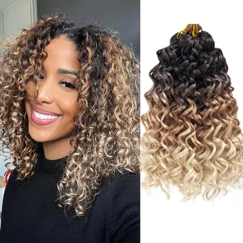 Miniatura 53 de GoGo Curl Crochet Hair 18 pulgadas onda de agua pelo sintético bohemio ganchillo trenzado jengibre onda profunda extensiones de cabello trenzado