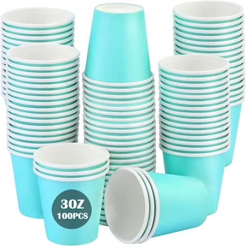 Wuadua Paquete de 100 vasos de papel espresso azul de 3 onzas, resistentes y a prueba de fugas para fiestas, eventos, oficina, uso doméstico, vasos