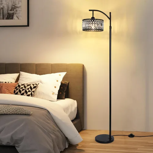 Miniatura 7 de Crystal Floor Lamps for Living Room, Modern Arc Floor Lamp, Black Standing Lamp with Edison Bulb, Height Adjustable Tall Lamp for Bedroom, Corner