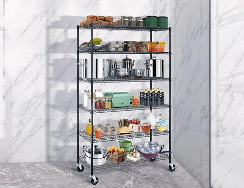 Miniatura 2 de Estantería metálica de 6000 libras de capacidad, estantes ajustables de 6 niveles para almacenamiento, estante de alambre de grado comercial Cromado