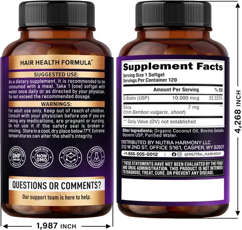 Miniatura 2 de Biotina 10000mcg con silicio – Suplemento de biotina de grado farmacéutico para mujeres – Apoyo al crecimiento del cabello, piel y uñas – Máxima