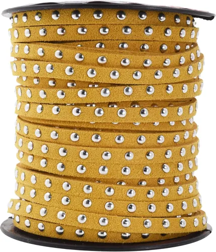 Miniatura 58 de Mandala Crafts Cordones de gamuza sintética para fabricación de joyas, 20 yardas, tiras de cordones de cuero con tachuelas doradas, cuerdas planas