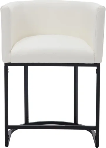 Miniatura 29 de Taburete de bar de lino de 32 pulgadas, taburete moderno de altura de barril con brazo, silla de mostrador tapizada, marco de metal negro para isla