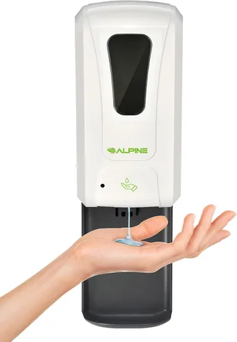 Alpine Dispensador automático de desinfectante de manos, dispensador de jabón sin contacto con bandeja de goteo para restaurante, hospital, escuela,