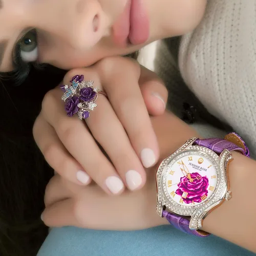 Miniatura 8 de Jeannie Rose "A Dozen Roses Watches Reloj analógico de 1.575in para mujer Morado sobre blanco A01, MoradoBlancoA01, Boost-your-confidence