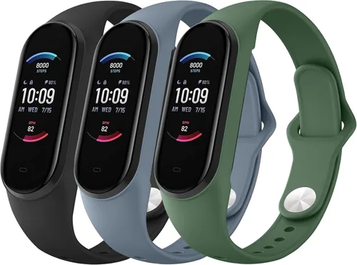 AK Pulseras de silicona – Bandas suaves paquete de 3 para Xiaomi Mi Band 5, Mi Band 6, Amazfit Band 5 y Band 6 – Correa deportiva para mujeres y