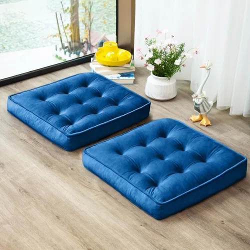 1 MIDDLE ONE Juego de 2 cojines de piso, cojín de meditación de espuma con memoria, cojines de piso para adultos sentados, cojines de asiento Azul