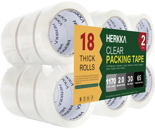 Miniatura 9 de HERKKA Cinta de embalaje transparente, 12 rollos de cinta de embalaje resistente para embalaje de envío, sellado en movimiento, cinta de embalaje