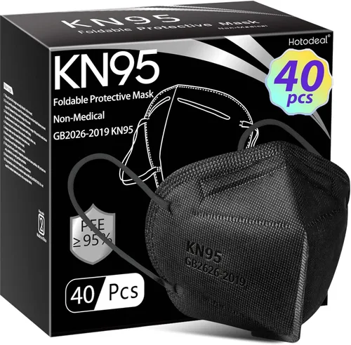 Hotodeal KN95 - Mascarilla facial de 40 unidades, negro KN95, máscara antipolvo de 5 capas, para hombres, mujeres, trabajadores de la Paquete de 40