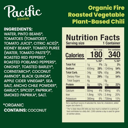 Miniatura 2 de Pacific Foods Chile vegetal orgánico tostado al fuego, a base de plantas, lata de 16.5 onzas (paquete de 1)