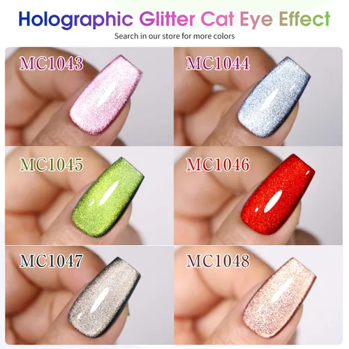 Miniatura 6 de Double Rhythm Juego de esmaltes de gel de ojo de gato, 6 colores, purpurina brillante con imán, holográfico, reflectante, magnético, UV, kit de arte