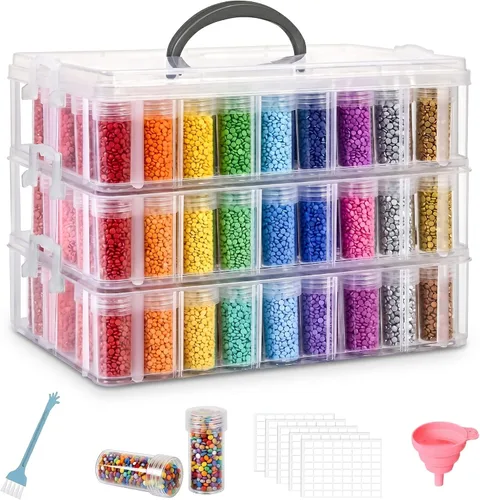 Contenedor de almacenamiento para pintura de diamantes, caja organizadora de cuentas de 3 niveles con 150 ranuras, organizadores de manualidades