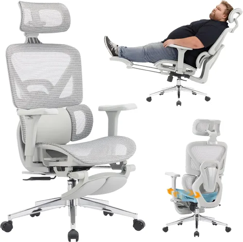 Silla de oficina ergonómica con reposapiés, silla de computadora de malla de respaldo alto con soporte lumbar, altura del respaldo de 5 niveles,