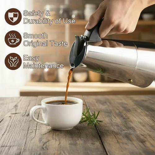 Miniatura 3 de Moka - Cafetera clásica italiana de acero inoxidable, cafetera italiana clásica de 6 tazas/10 onzas, cafetera de café para capuchino o café