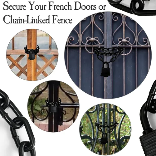 Miniatura 5 de Cerradura de cadena de seguridad, candado impermeable para exteriores con cadena, resistente a la intemperie con cadena para puerta, valla