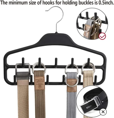 Miniatura 6 de Percha para cinturón, soporte de corbata para armario, organizador de cinturón resistente con giro de 360 grados, 11 ganchos grandes y resistentes