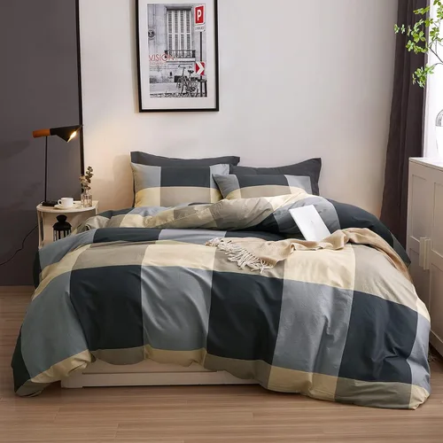 Miniatura 61 de VM VOUGEMARKET - Juego de funda de edredón de algodón de punto jersey de tamaño queen, juego de ropa de cama de algodón de color amarillo, Jersey-oro