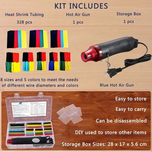 Miniatura 2 de Kit de tubos termorretráctiles de alambre + mini pistola de calor para tubos retráctiles, 328 tubos retráctiles de alambre 2:1 + pistola
