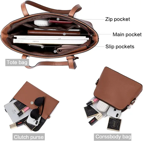 Miniatura 5 de BROMEN Bolsos de mano de cuero de diseñador para mujer bolsos y bolsos de hombro de gran capacidad M Bolso de mano