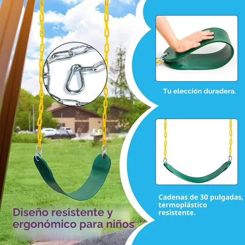 Miniatura 3 de TURFEE Paquete de 3 asientos de columpio verdes resistentes con cadena de 66 pulgadas, accesorios de repuesto con ganchos de presión para niños al