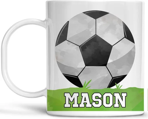Taza de fútbol personalizada para niños con nombre, polímero ligero