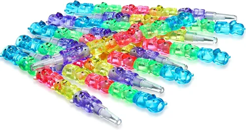 Miniatura 6 de Chinco 20 lápices apilables de plástico con forma de oso de punta apilable, 5 en 1, recuerdos de fiesta de colores para suministros de fiesta