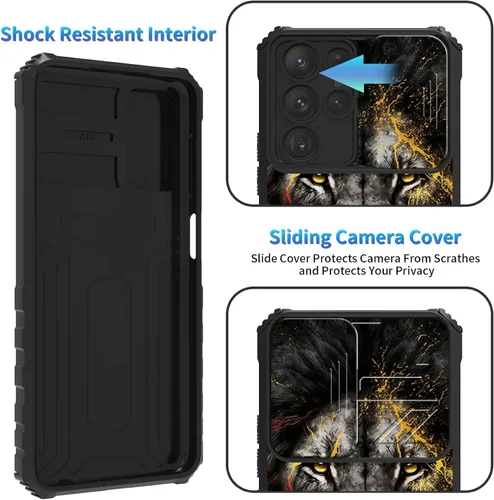Miniatura 853 de Funda para Samsung Galaxy S22 Ultra 5G, Galaxy S22 Ultra con cubierta de cámara deslizante, funda resistente de doble capa con función atril Black